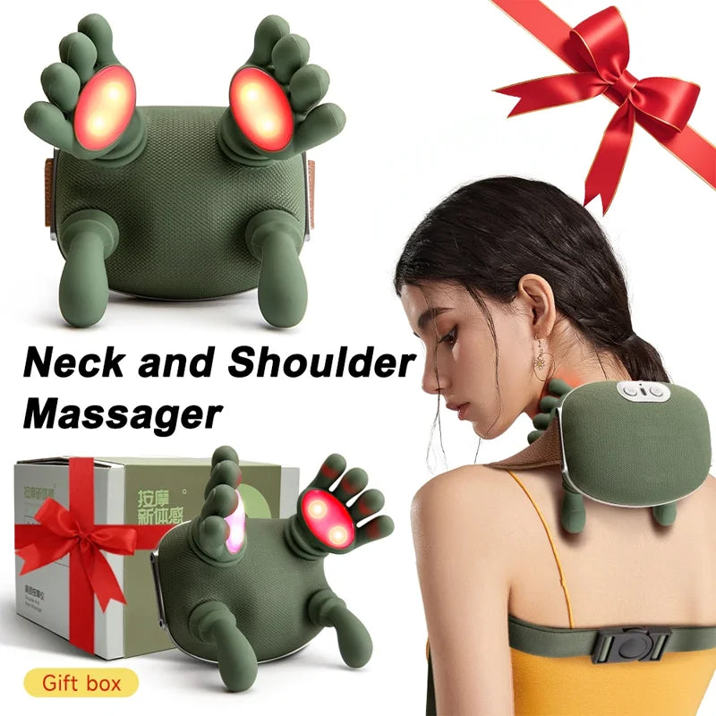 Portable Heated Finger Pressure Neck and Back Massager, Electric Deep Tissue 4D Simulation Hand Design, Relaxing Muscles
