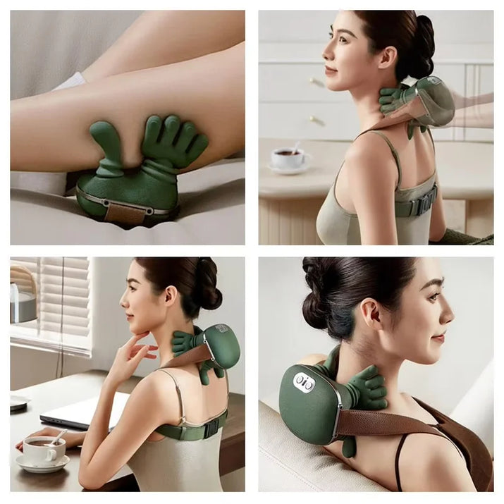 Portable Heated Finger Pressure Neck and Back Massager, Electric Deep Tissue 4D Simulation Hand Design, Relaxing Muscles